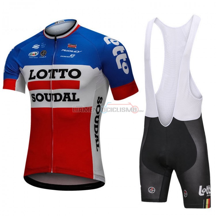 Abbigliamento Ciclismo Lotto Soudal Manica Corta 2018 Blu e Rosso